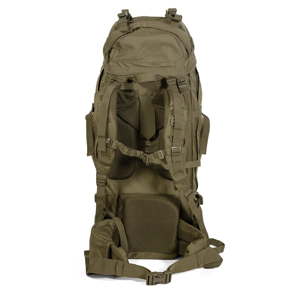 Mochila trekking 85L verde, doble compartimento con sistema dorsal ajustable