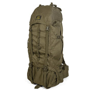 Mochila trekking 85L verde, doble compartimento con sistema dorsal ajustable