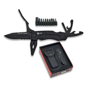Navaja herramienta TACTICA TOOLS K25 negra con alicates, hoja combinada, abridores y set de bits