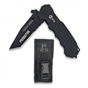 Navaja plegable K25 PREDATOR negra, construcción metálica