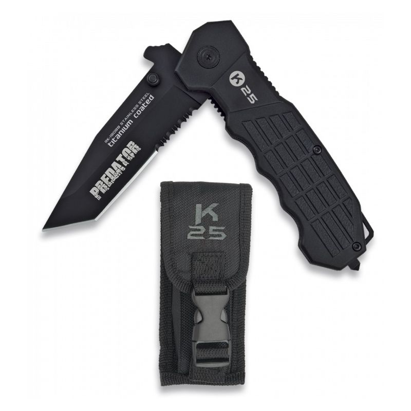 Navaja plegable K25 PREDATOR negra, construcción metálica