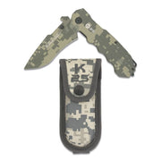 Navaja plegable K25 19220 Tactical ACU DIGITAL — hoja acero 440 con recubrimiento titanio, mango goma con rompecristales