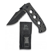 Navaja plegable K25 19221 negra con hoja de acero 7Cr17Mov y empuñadura rubber coated con rompecristales