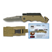 Cuchillo de rescate K25 19540 color arena con linterna y pedernal