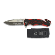 Navaja plegable K25 Tactical negra y roja con cortador de cinturón y punta rompecristales, con funda de nylon