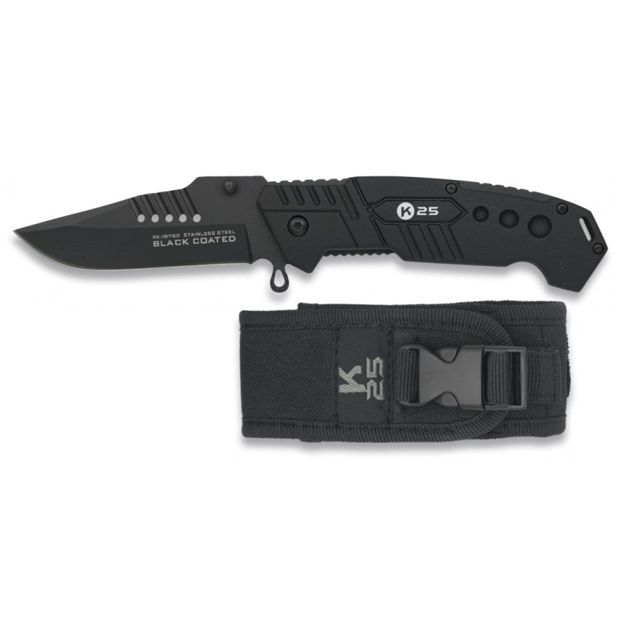 Navaja plegable K25 19780 negra con funda de nylon