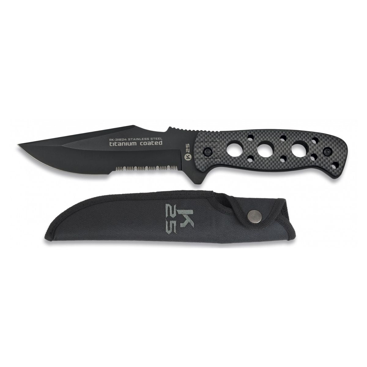 Cuchillo TACTICO 31824 negro K25 con funda de nylon