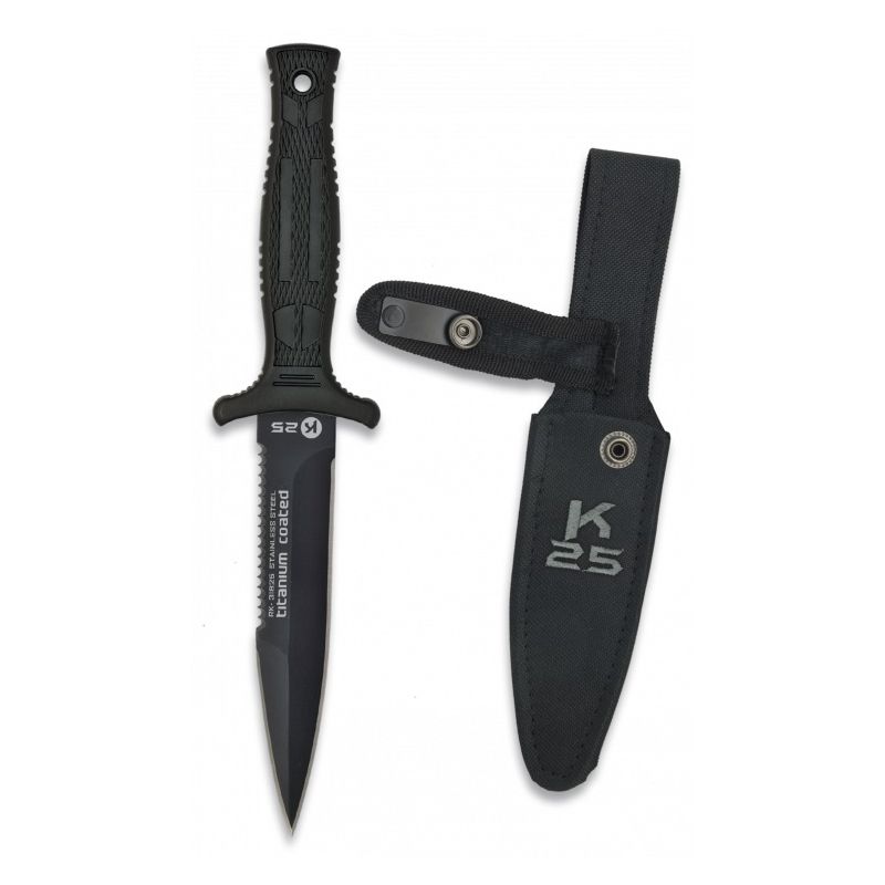Cuchillo táctico BOTERO/K25 31825 negro con funda de nylon