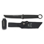 Cuchillo táctico tanto RUI 31891 negro, hoja de acero inoxidable recubierta de titanio y empuñadura gomosa