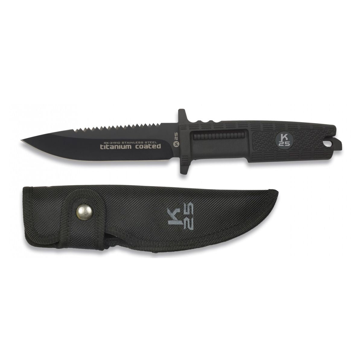 Cuchillo Tactical 31910 negro con hoja fija de acero inoxidable titanizado y funda de nylon