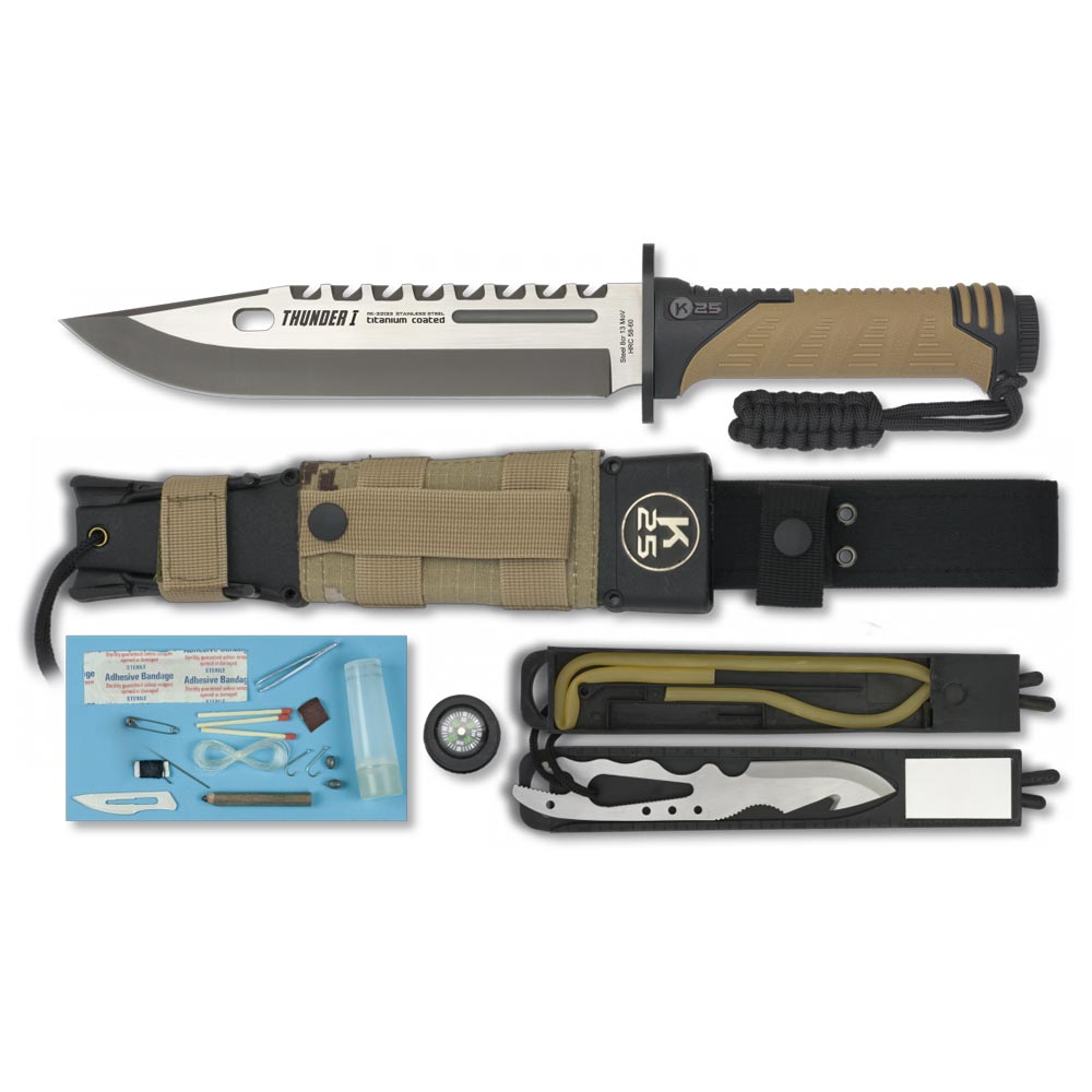 Cuchillo K25 THUNDER I COYOTE con funda táctica negra