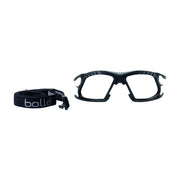 Kit para gafas RUSH+ de BOLLÉ: marco plástico negro acolchado y correa elástica ajustable