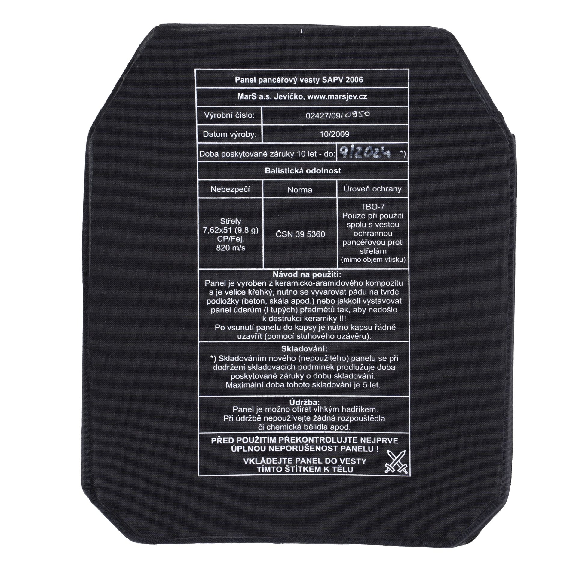 Panel blindado TBO-7 para chaleco SAPV 2006