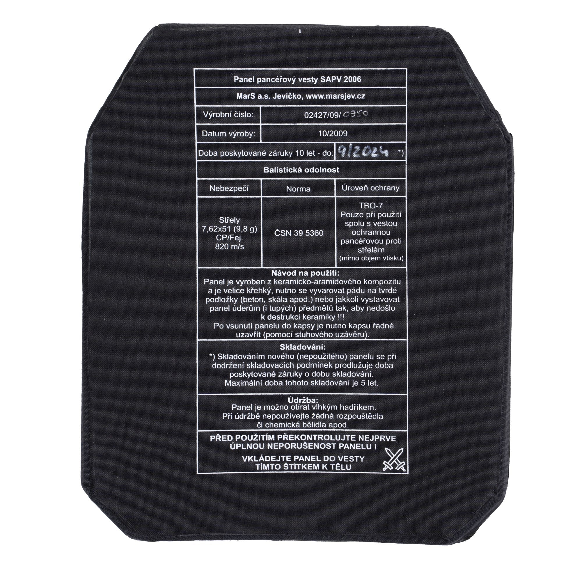 Panel blindado TBO-7 para chaleco SAPV 2006