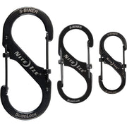 Set de 3 mosquetones en S de acero inoxidable negros (5 cm, 6,5 cm, 9 cm)