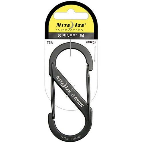 Mosquetón S-Biner 9 cm negro de acero inoxidable, doble diseño, patentado