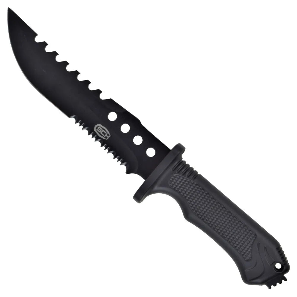 Cuchillo de Caza Táctico con Hoja Negra y Vaina Rígida de Polímero