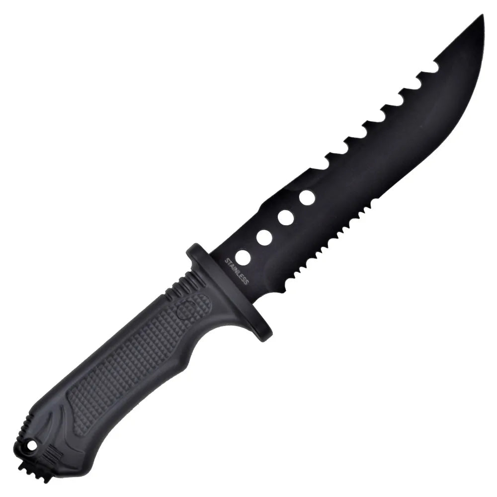 Cuchillo de Caza Táctico con Hoja Negra y Vaina Rígida de Polímero