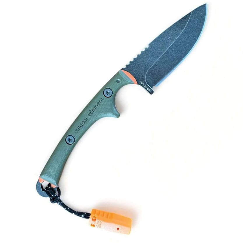 Cuchillo SCOUT FEATHER verde con funda, cuchillo de supervivencia de hoja fija y filo liso