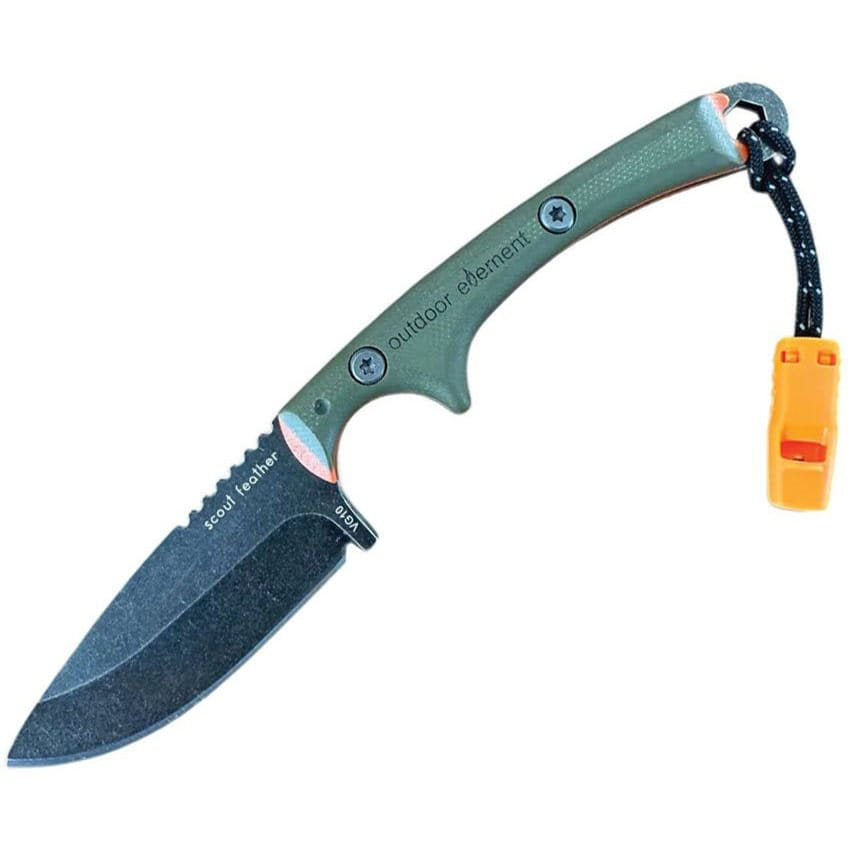 Cuchillo SCOUT FEATHER verde con funda, cuchillo de supervivencia de hoja fija y filo liso