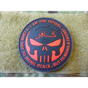 Parche INFIDEL PUNISHER plástico 3D negro y rojo con velcro, diámetro aprox. 65 mm