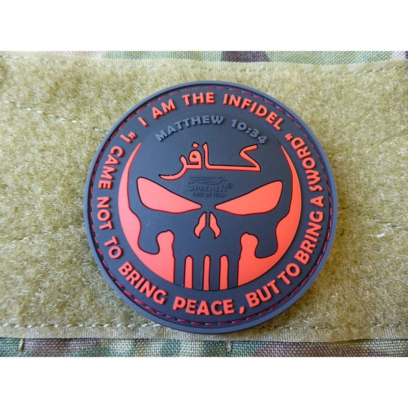 Parche INFIDEL PUNISHER plástico 3D negro y rojo con velcro, diámetro aprox. 65 mm