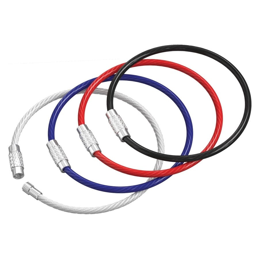 Cables con cierre en cuatro colores (blanco, rojo, azul, negro) acero inoxidable pack de 4