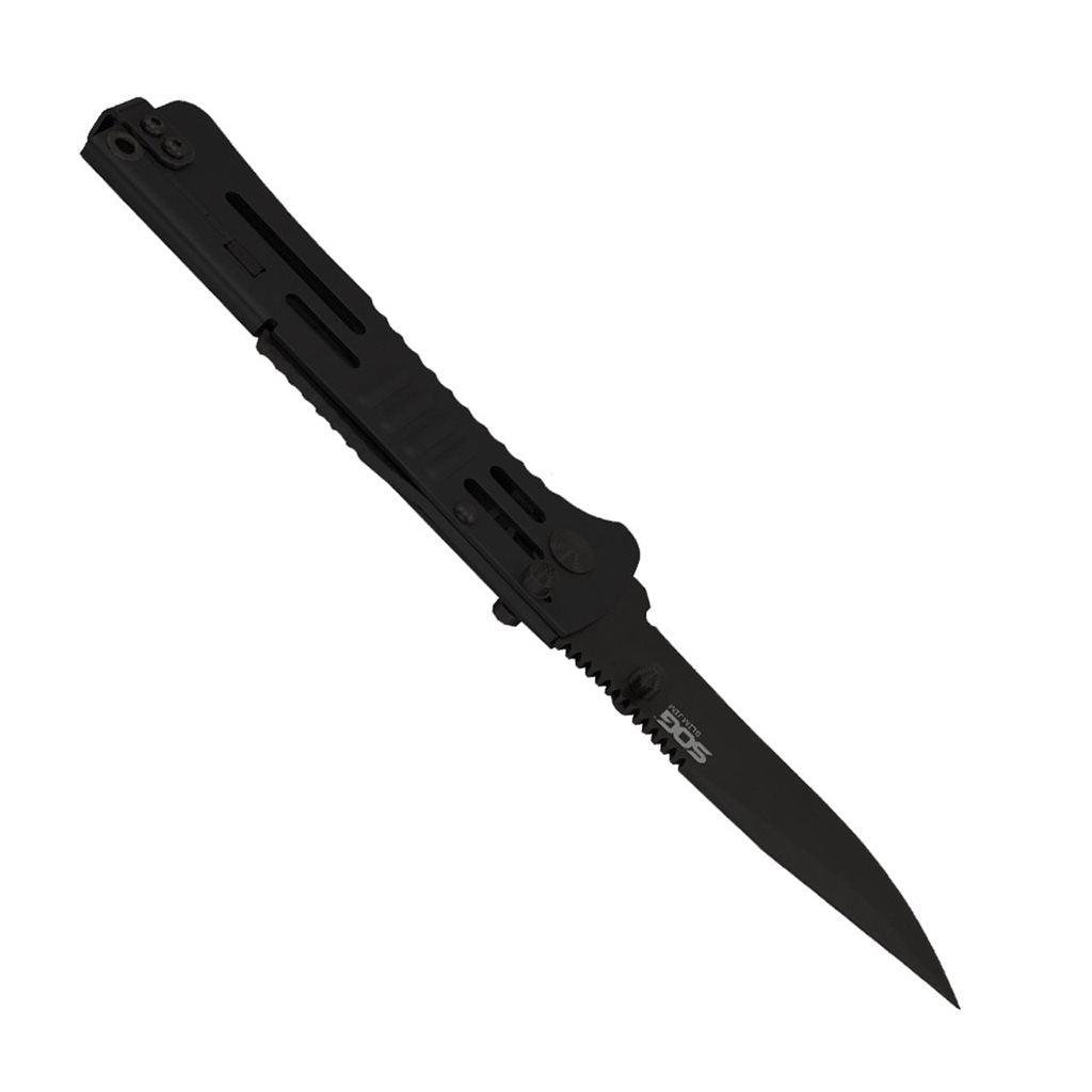 Navaja plegable SLIMJIM Clip Point negra con hoja AUS-8 y seguro LockBack