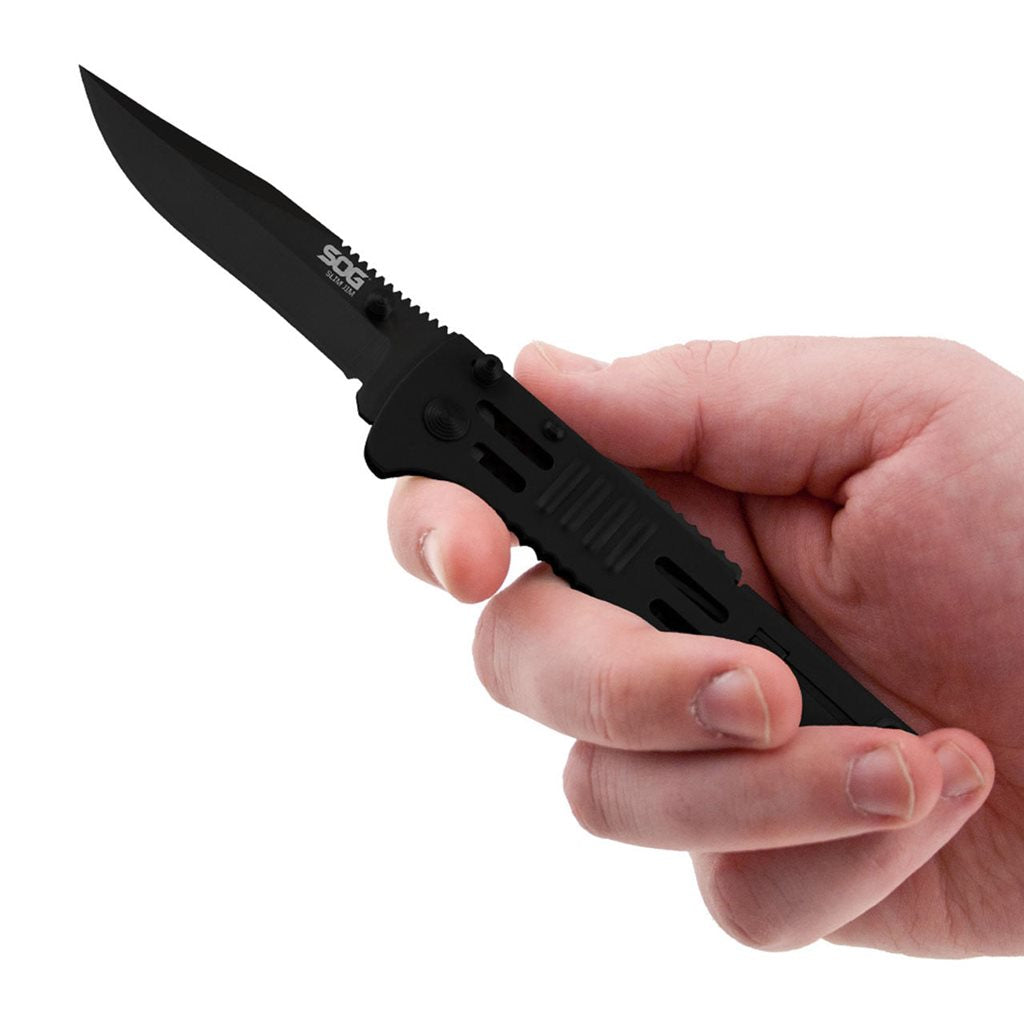 Navaja plegable SLIMJIM Clip Point negra con hoja AUS-8 y seguro LockBack
