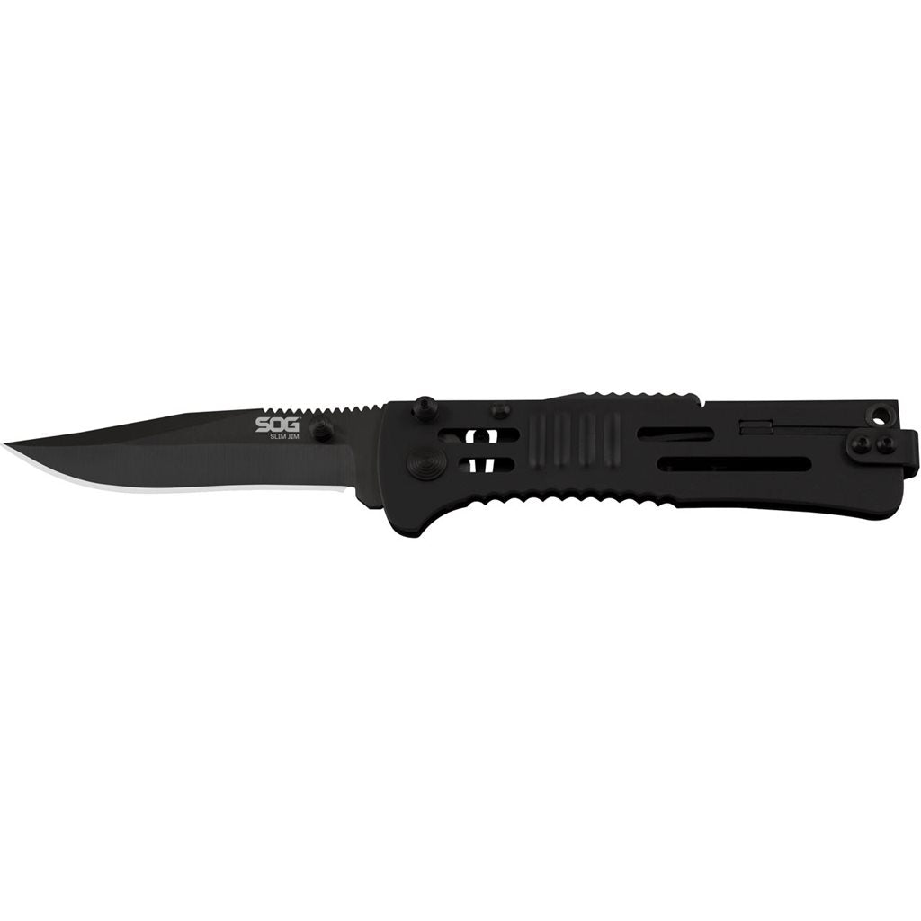 Navaja plegable SLIMJIM Clip Point negra con hoja AUS-8 y seguro LockBack