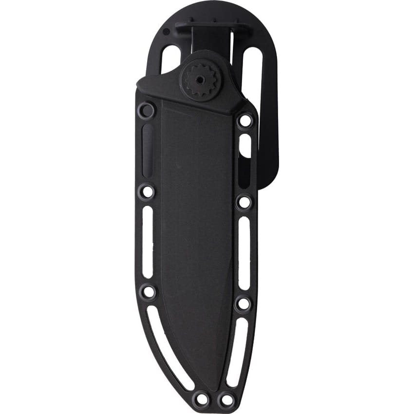 Cuchillo T1 negro con filo liso y hoja fija, diseño todo negro y alta resistencia mecánica
