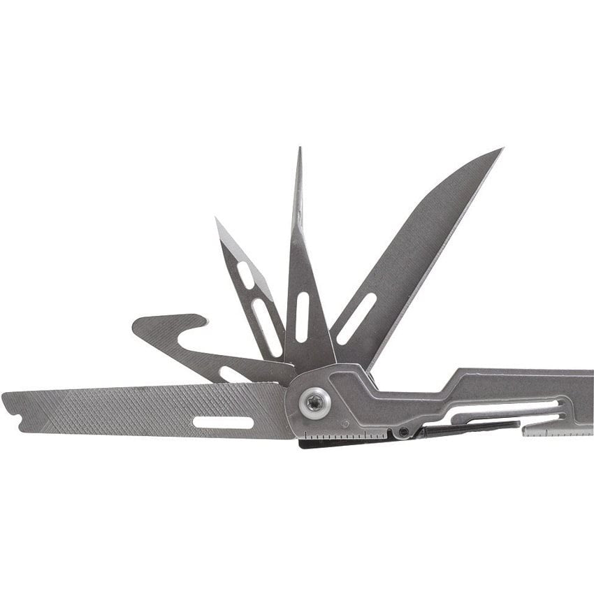 Alicates multifunción POWERPINT: multiherramienta compacta con cuchillo (liso/serrado), tijeras, destornillador, abrebotellas y lima