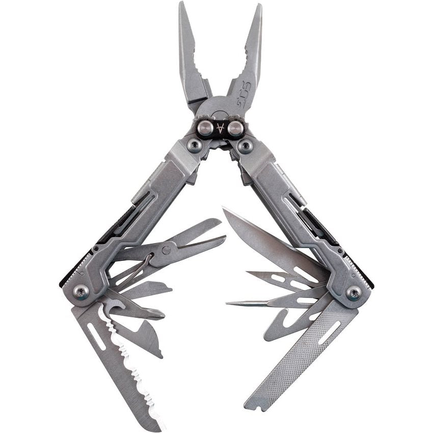 Alicates multifunción POWERPINT: multiherramienta compacta con cuchillo (liso/serrado), tijeras, destornillador, abrebotellas y lima