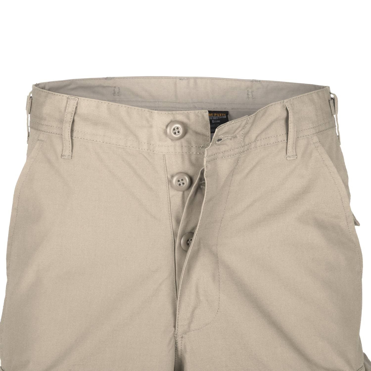 Pantalones BDU rip-stop, cierre de botones, tiras laterales y cordones en los tobillos