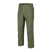 Pantalones BDU rip-stop verdes con cierre de botones y cordones en los tobillos