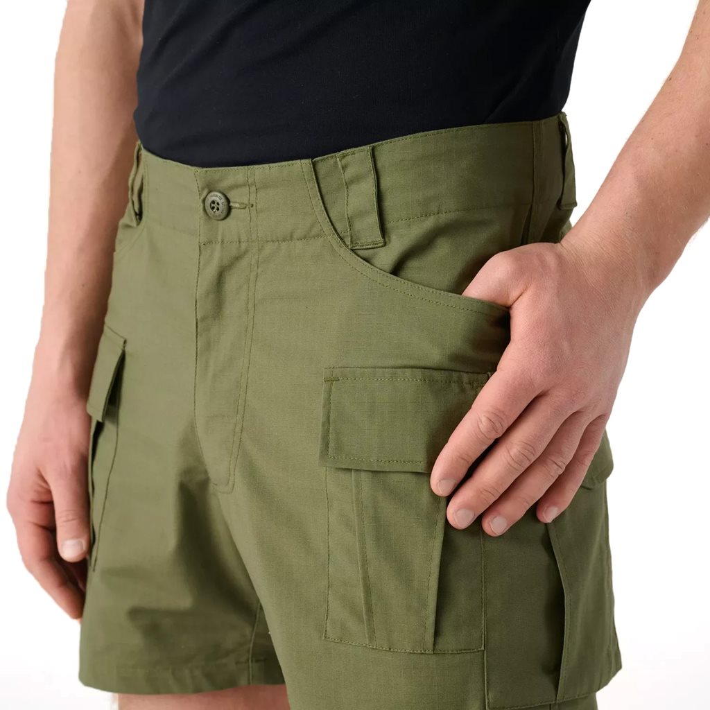Pantalones cortos cargo rip-stop stretch verde oliva