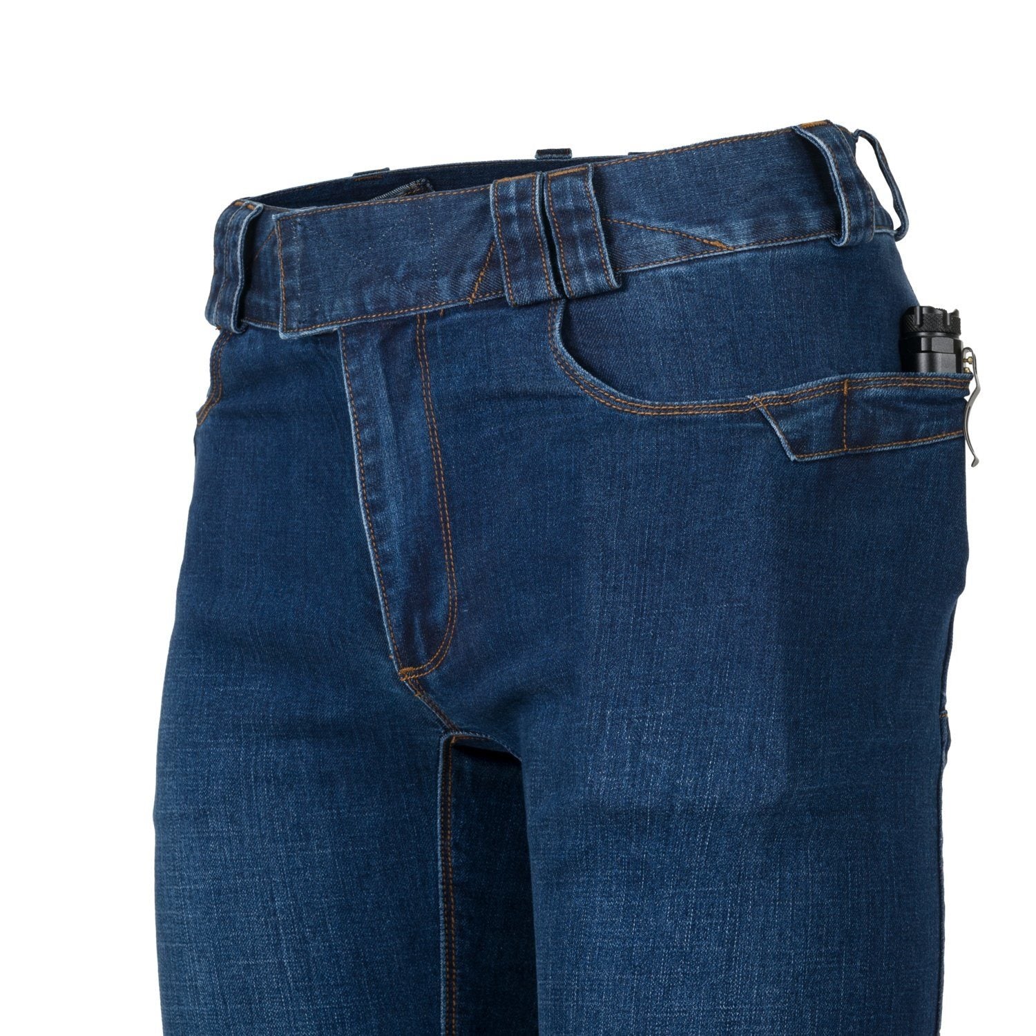 Pantalones tácticos COVERT denim azul HELIKON con múltiples bolsillos