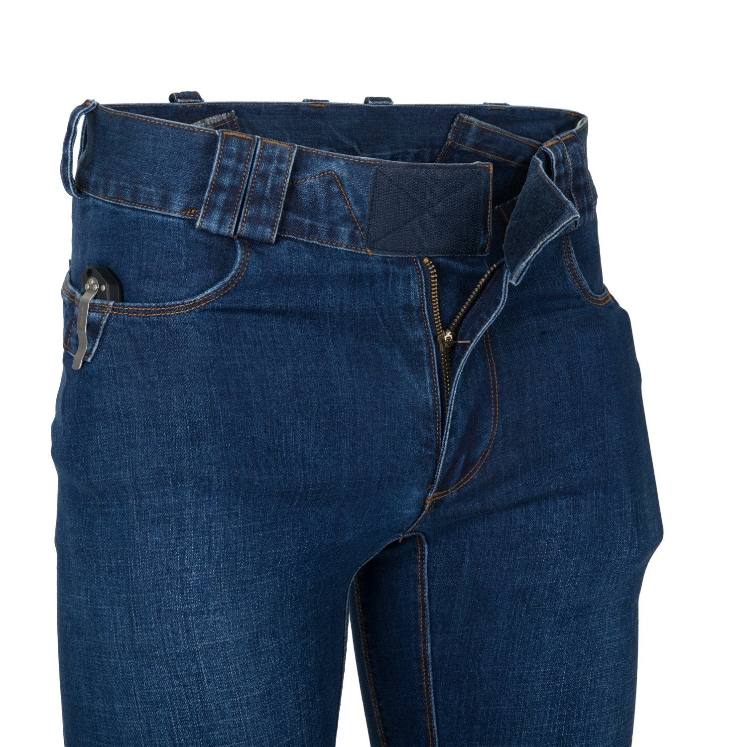 Pantalones tácticos COVERT denim azul HELIKON con múltiples bolsillos