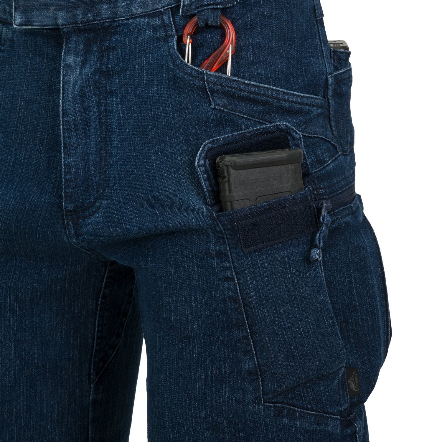 Pantalones cortos tácticos UTS rip-stop denim azul con 10 bolsillos y cierre YKK