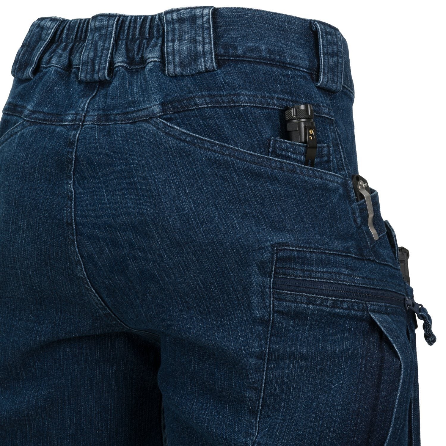 Pantalones cortos tácticos UTS rip-stop denim azul con 10 bolsillos y cierre YKK