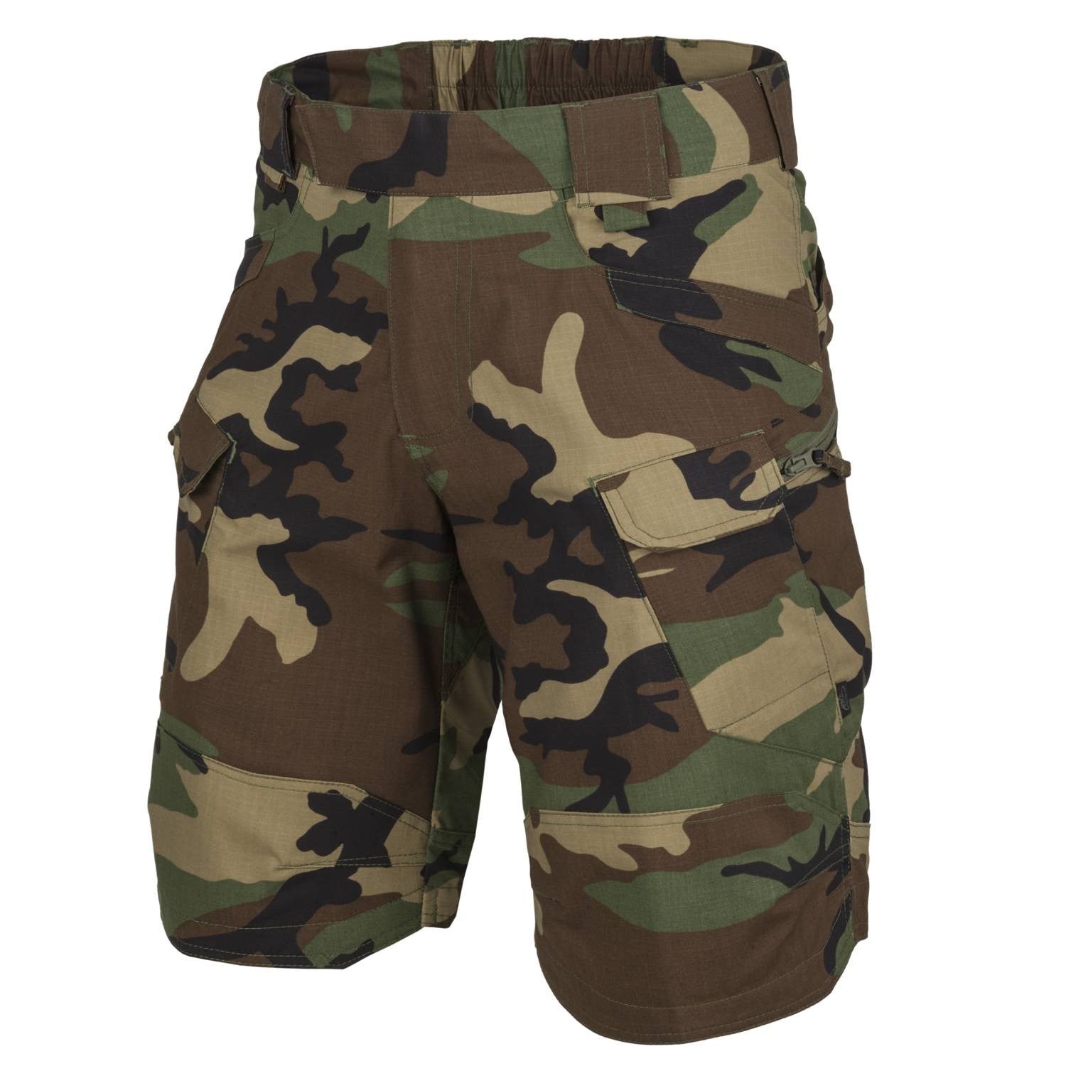 Pantalones cortos tácticos UTS negros rip-stop 11" con 10 bolsillos, cremallera YKK y cintura ajustable