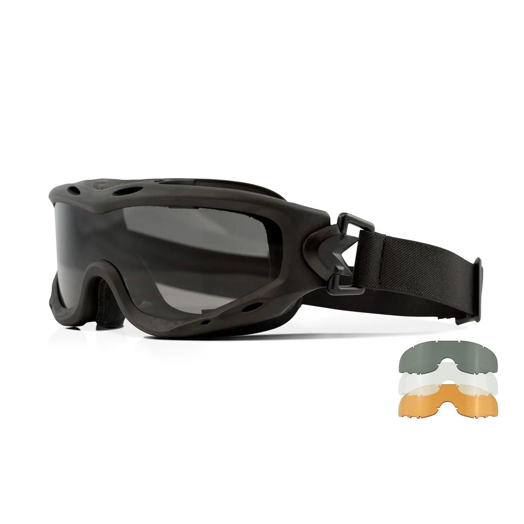 Gafas tácticas SPEAR, set de 3 lentes, marco negro y lentes extra anchas de policarbonato Selenite