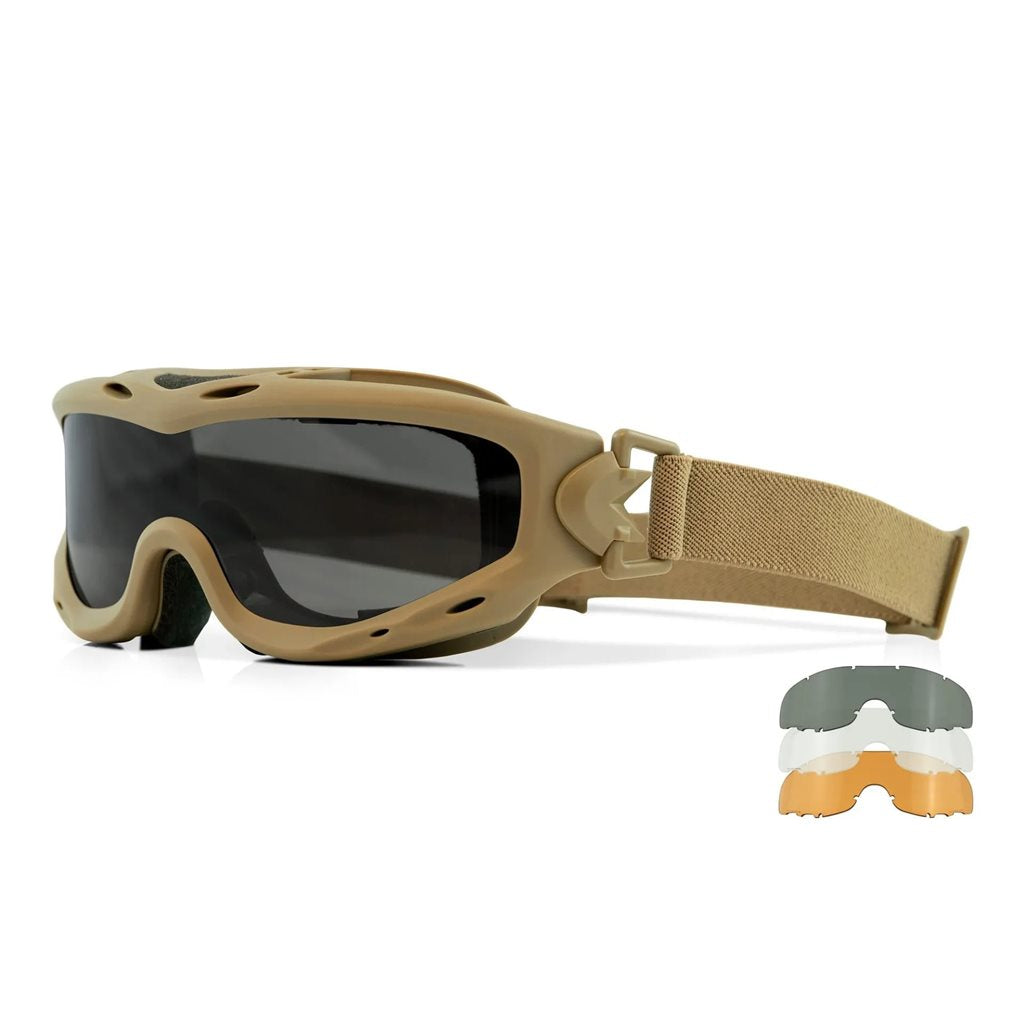 Gafas tácticas SPEAR, set de 3 lentes, marco negro y lentes extra anchas de policarbonato Selenite