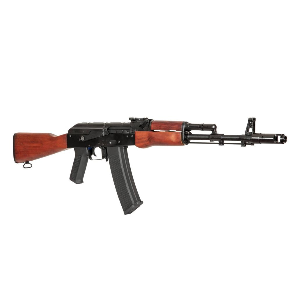 Réplica airsoft AEG AK-74 SA-J02 con cuerpo de acero y acabado negro y madera