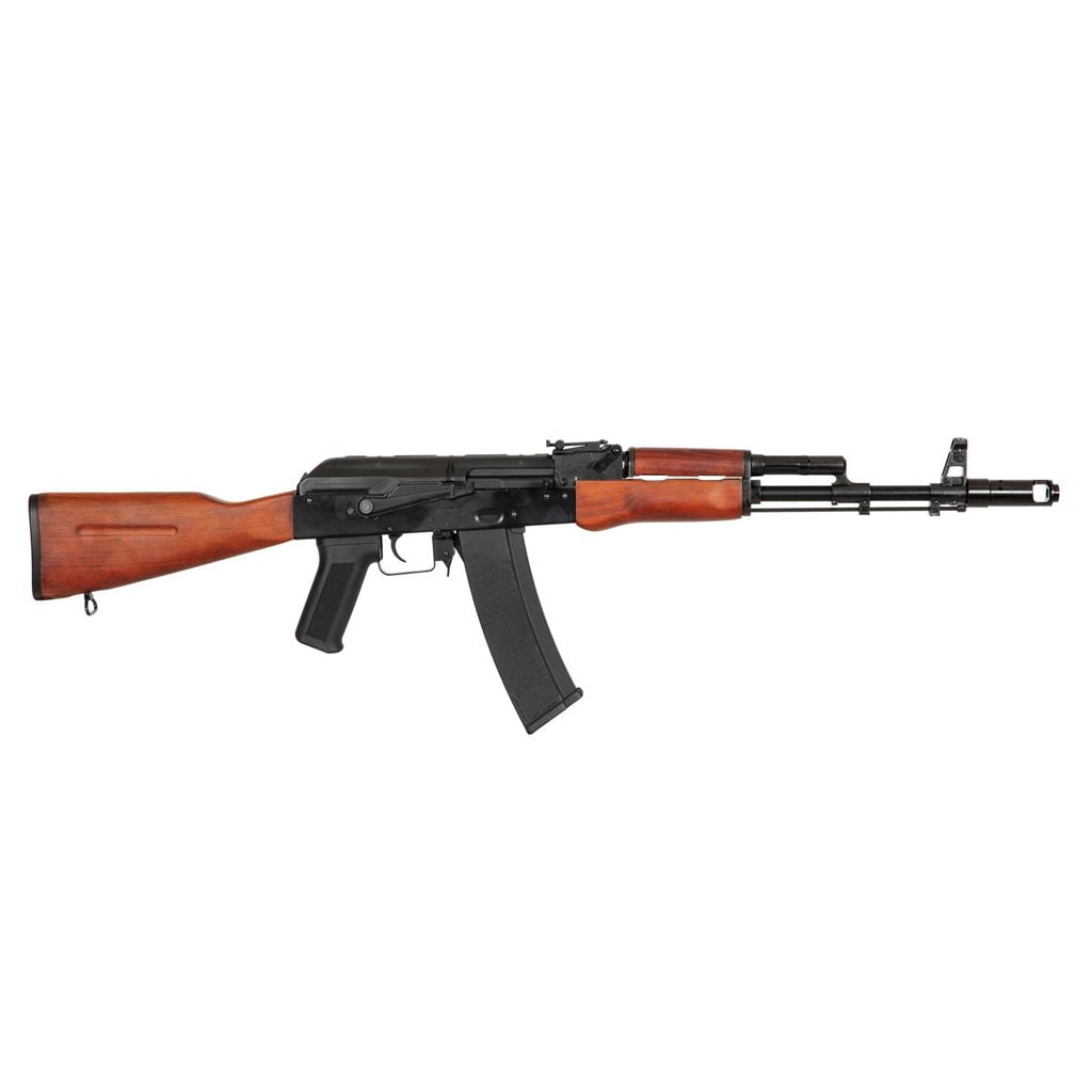 Réplica airsoft AEG AK-74 SA-J02 con cuerpo de acero y acabado negro y madera