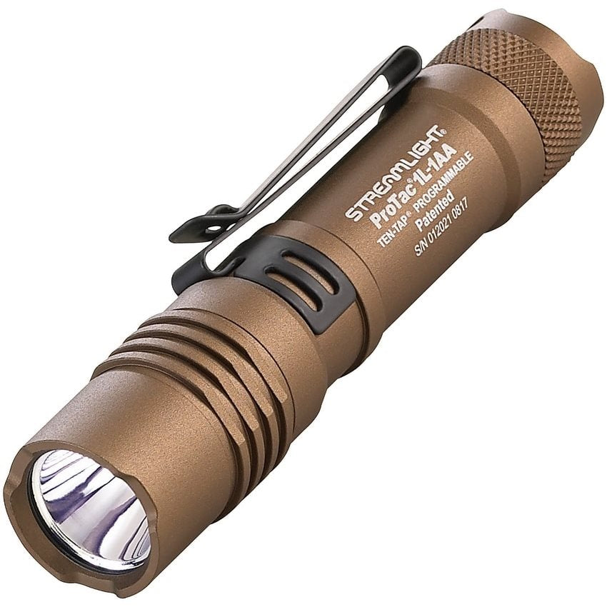 Linterna táctica PROTAC 1L COYOTE, cuerpo de aluminio, alimentada por CR123A o AA, 350 lúmenes