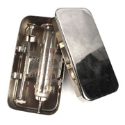 Jeringa inyectable de vidrio 5 ml en estuche de acero inoxidable 50x95x27 mm (S5ml)