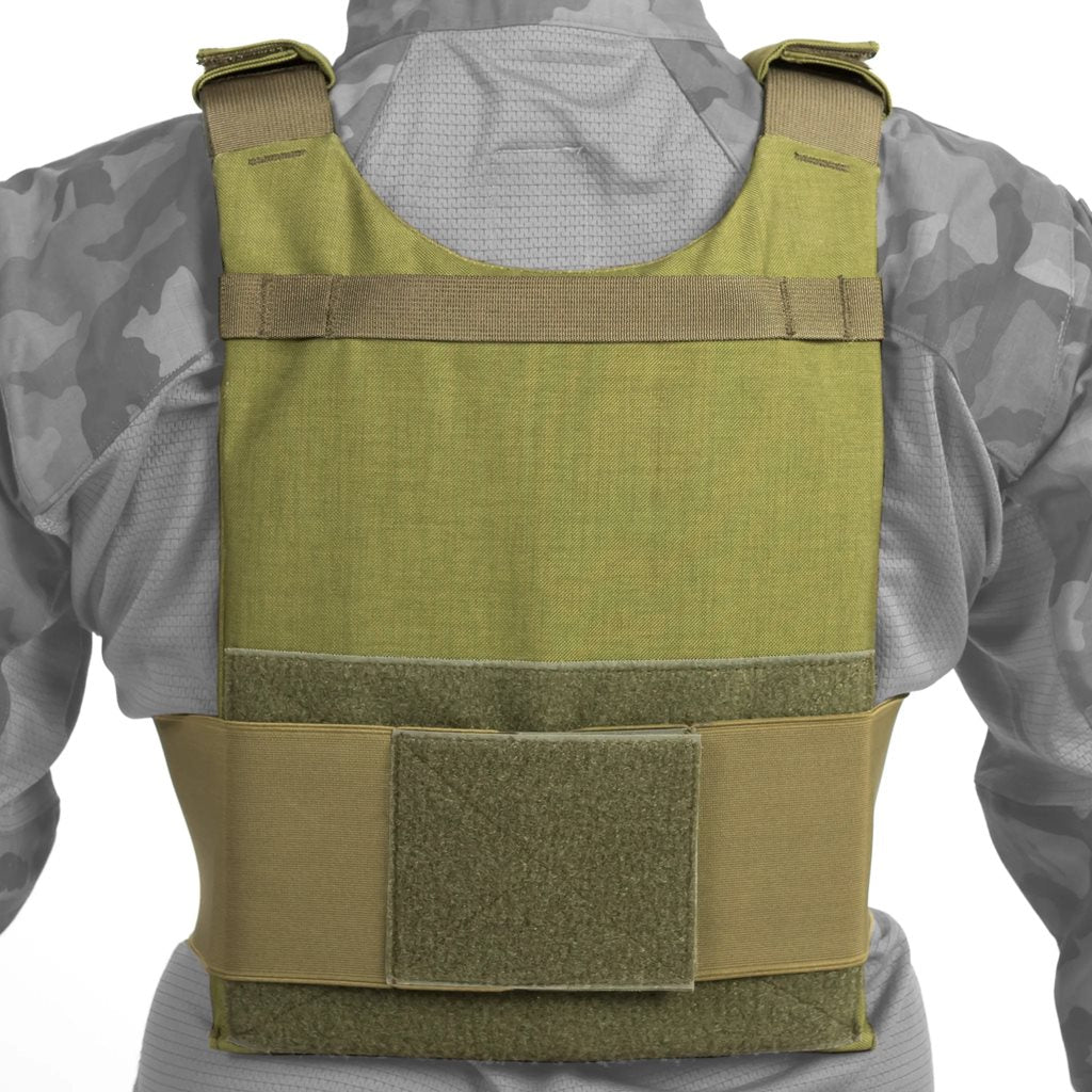 Chaleco portaplacas STRIVA verde en Cordura 500D, perfil bajo, para placas 250x300x24 mm