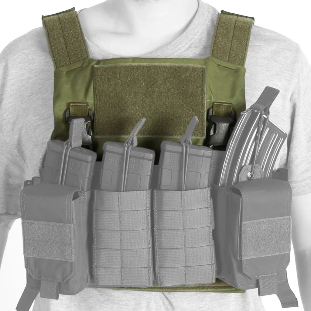 Chaleco portaplacas STRIVA verde en Cordura 500D, perfil bajo, para placas 250x300x24 mm
