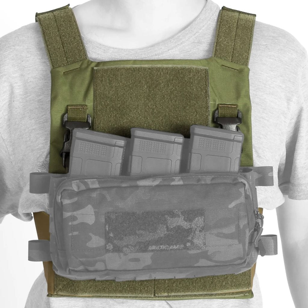 Chaleco portaplacas STRIVA verde en Cordura 500D, perfil bajo, para placas 250x300x24 mm
